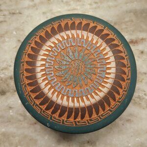 RARE NATIVE AMERICAN NAVAJO SUNFLOWER TERRACOTTA JEWELRY TRINKET VANITY BOX DISH